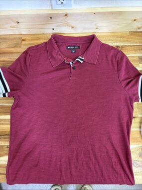 Michael Kors Burgundy Polo with Black and White Stripe Trim